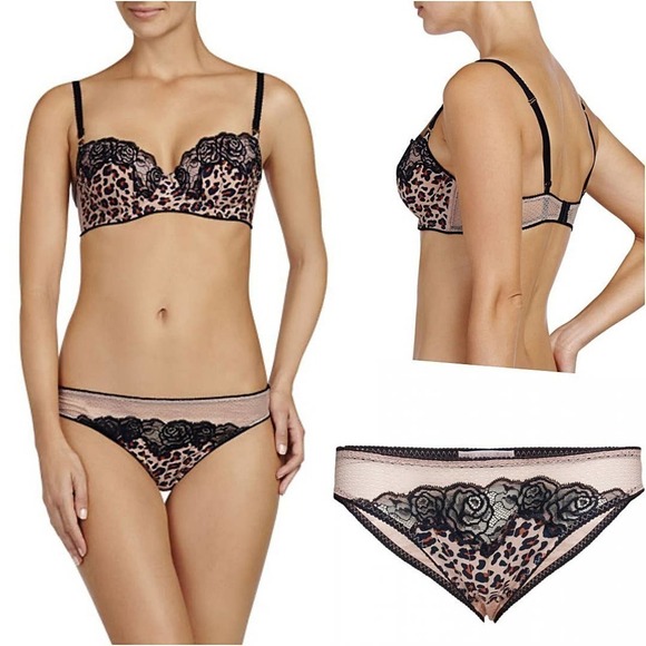 Stella McCartney Lace Balconette Bra Bikini Set Pink Black 34B Small - Picture 1 of 15